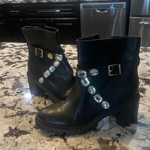 Black Ankle Boots with Crystal Embellishments